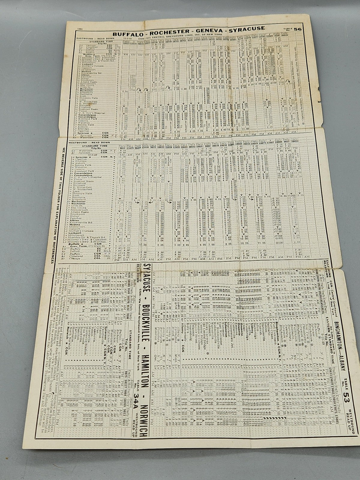 Vintage 1949 Central Greyhound Bus Timetable Booklet Black White USA New York