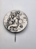 Vintage Saint Christopher Round Pin Silver Tone Religious Medal 1.75 Inch Gift