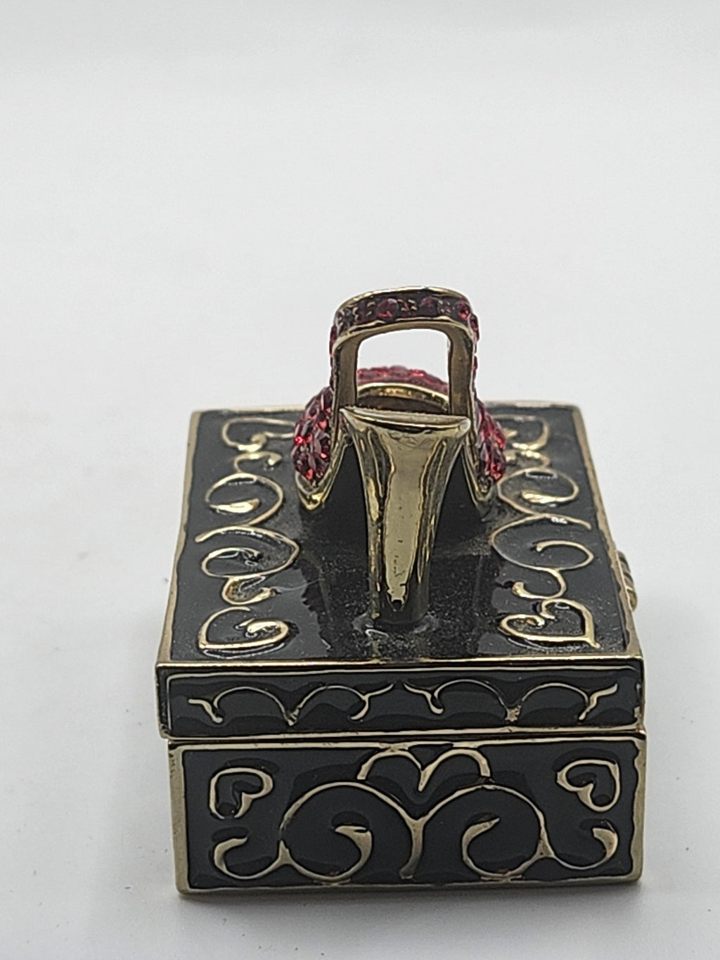 High Heel Shoe Trinket Box Small Black Gold Red Crystal Hearts Decor Romantic