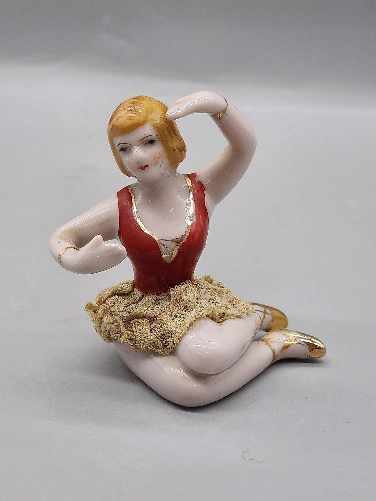 Vintage Unmarked Ballerina Figurine Small Multicolor Porcelain Art Deco Decor
