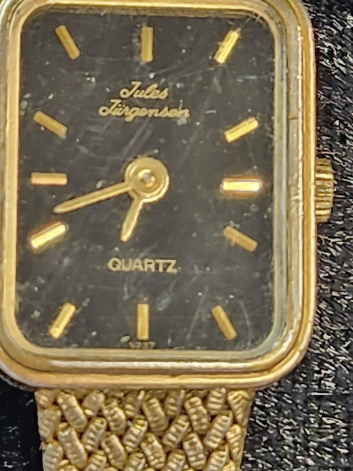 Jules Jurgensen Watch Womens Gold Tone Black Dial Quartz Analog Parts Repair