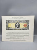 1981 BEP Souvenir Card 1905 $20 Gold Certificate Note Print Memphis Show