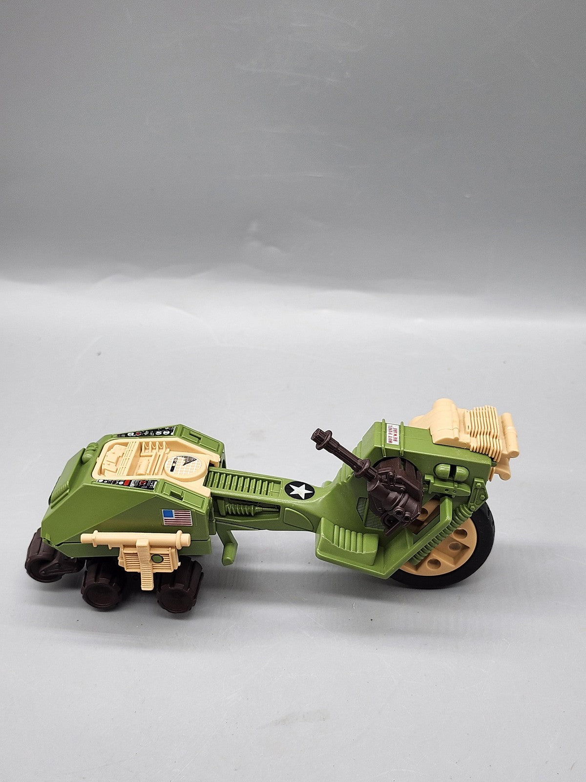 Vintage Military Motorcycle Vehicle Action Figure Plastic Toy Loose Green Tan