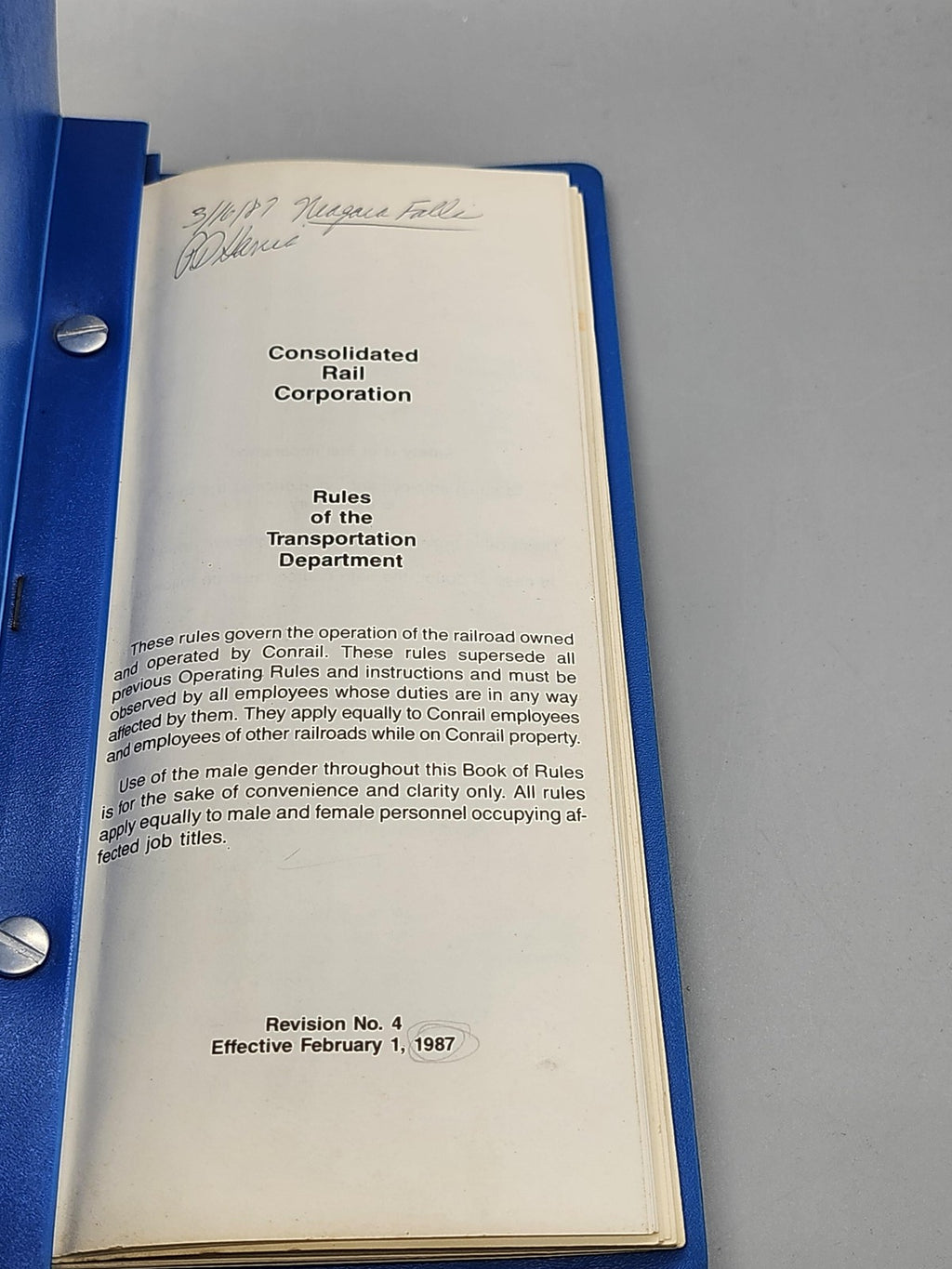 Vintage Conrail Transportation Department Rules Book Blue Binder 1987 Railroad