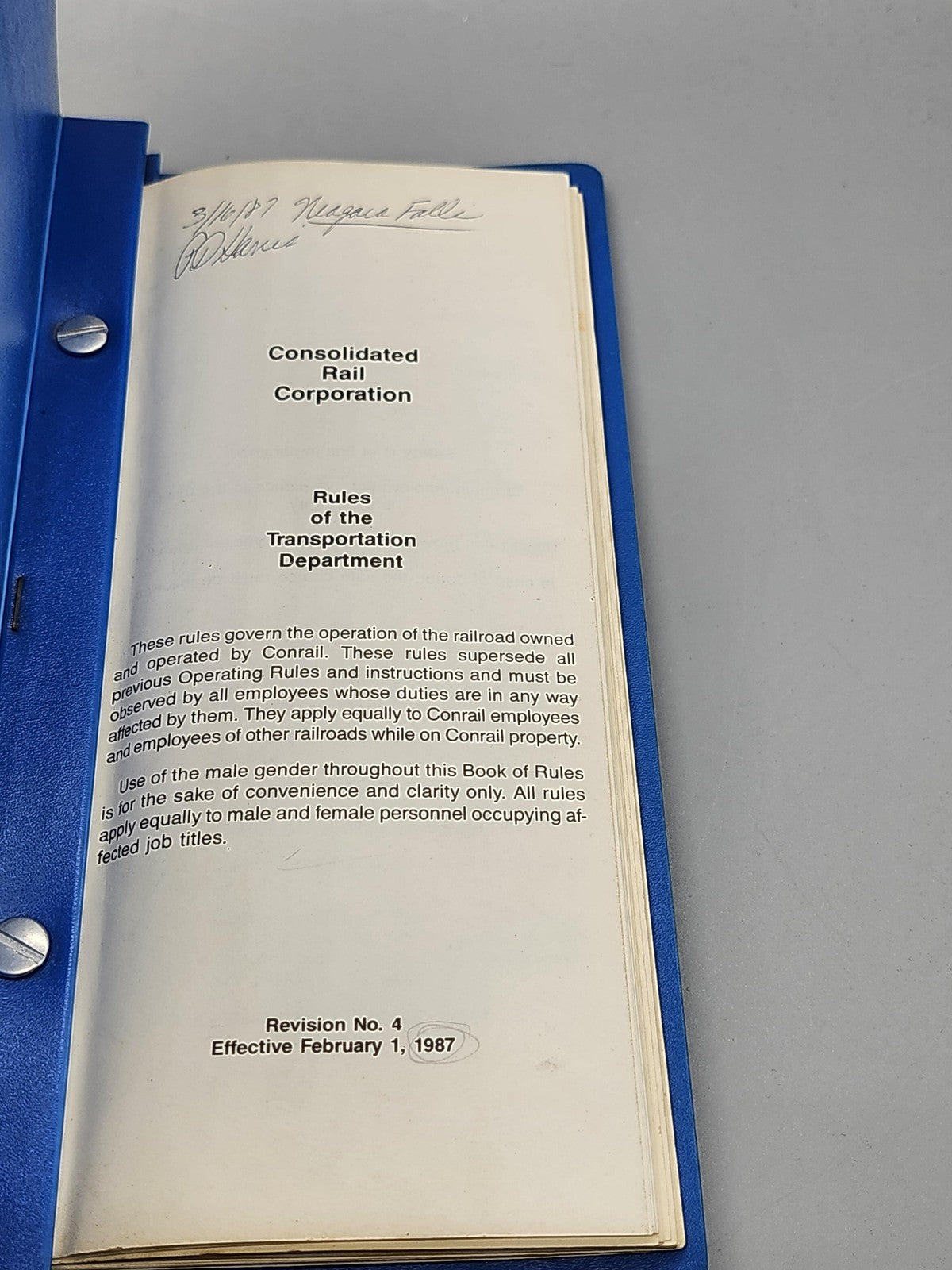 Vintage Conrail Transportation Department Rules Book Blue Binder 1987 Railroad