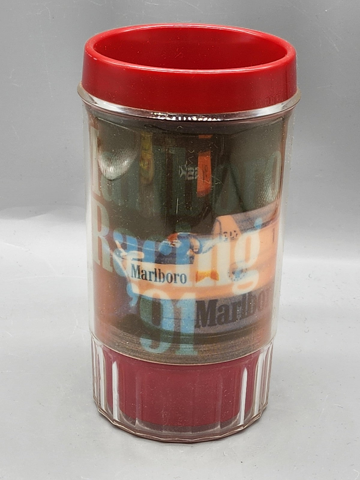 Vintage Marlboro Racing 91 Plastic Mug Red Clear Tobacco Advertising Decor