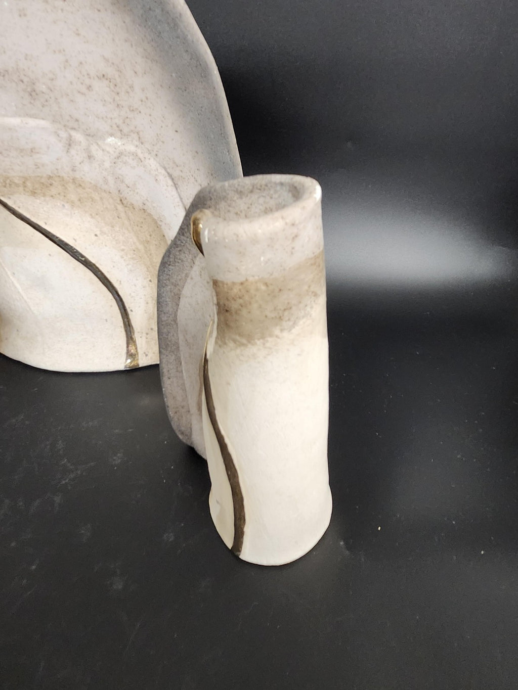Beige Abstract Ceramic Stoneware Vase Set Of 3 Modern Art Pottery Table Decor
