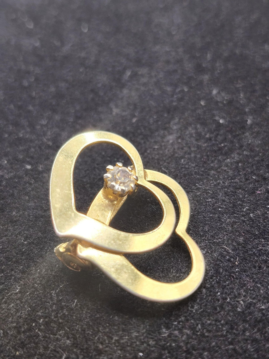 Gold Tone Double Heart Brooch Pin Clear Rhinestone Love Costume Jewelry Gift