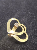 Gold Tone Double Heart Brooch Pin Clear Rhinestone Love Costume Jewelry Gift