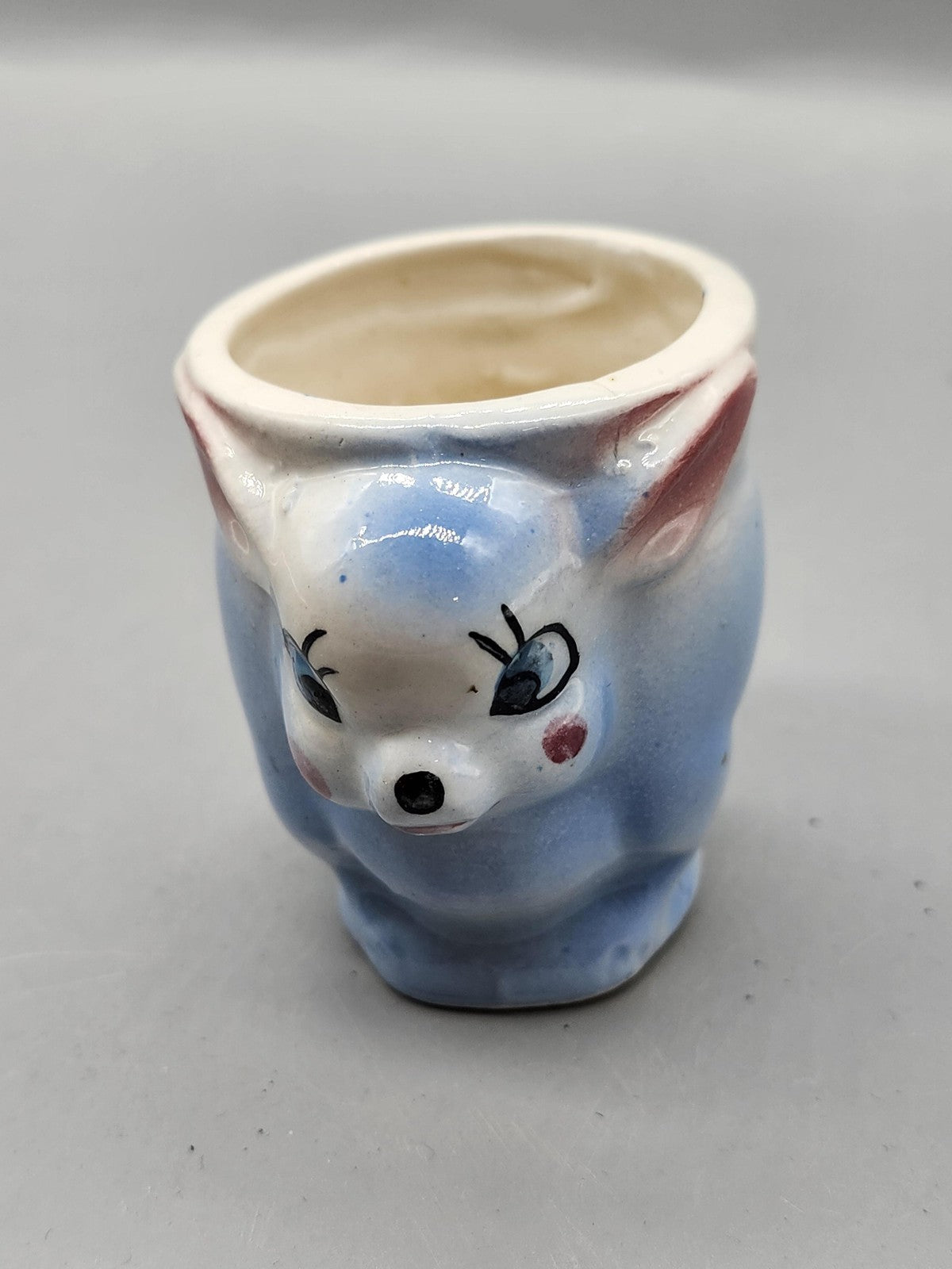 Vintage Blue Porcelain Rabbit Figurine Small Planter Cup Japan Decor Cute
