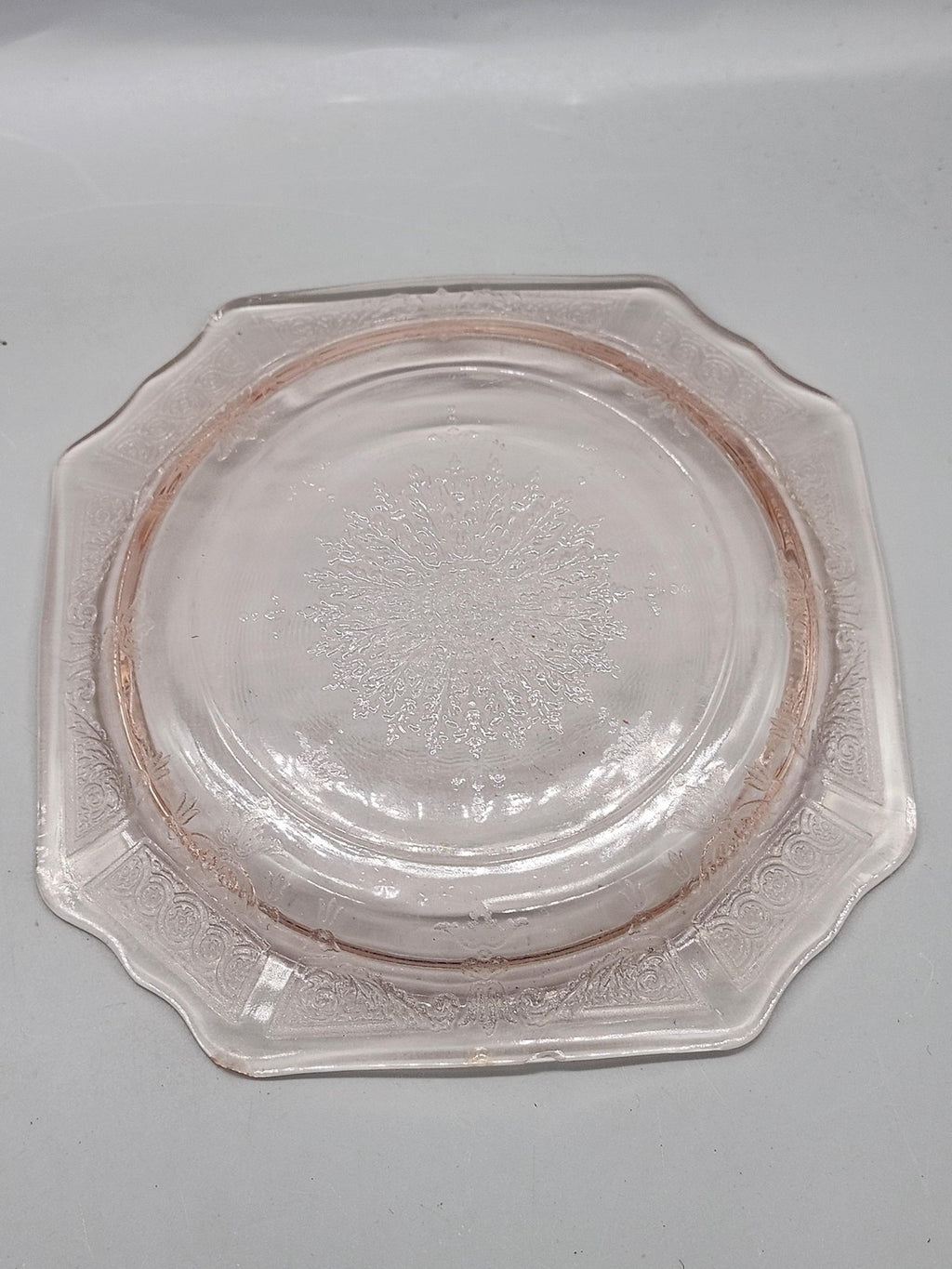 Vintage Pink Depression Glass Plate Floral Pressed Pattern Scalloped Art Deco