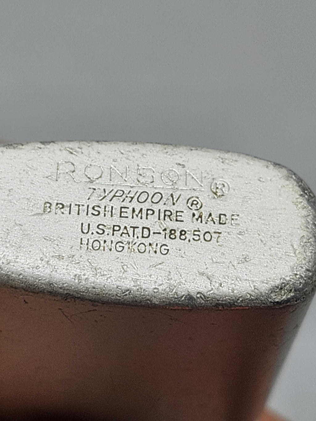 Vintage Ronson Typhoon Windproof Petrol Lighter Hong Kong British Empire