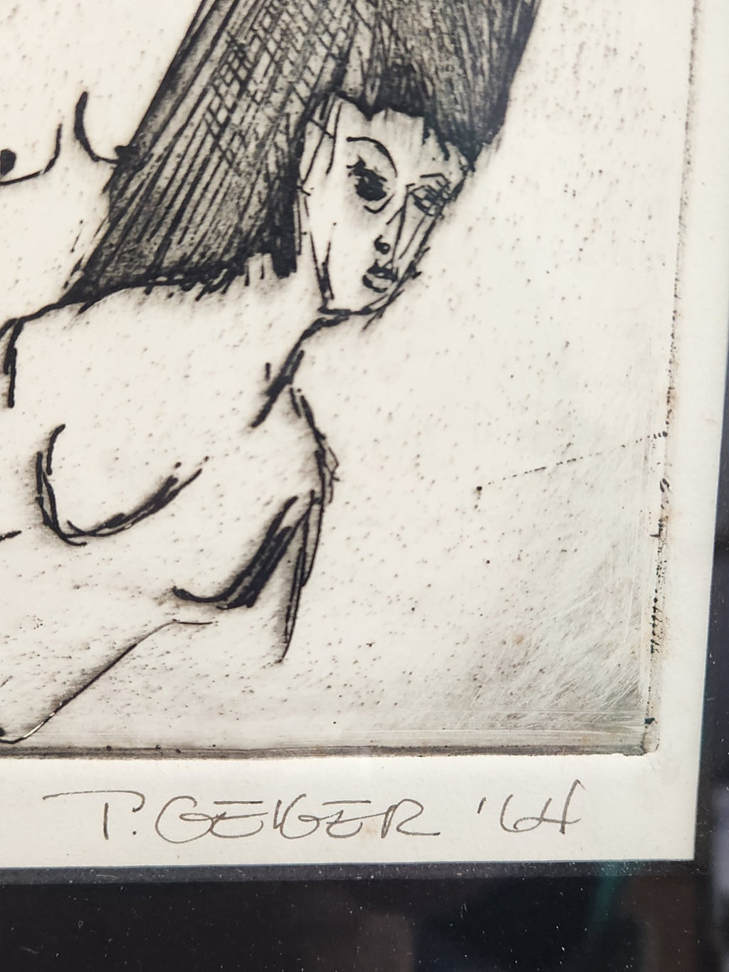 Original 1964 Proof Etching Signed T Geiger Nude Figure Mid Century Modern Art