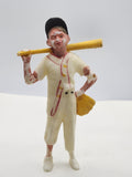 Vintage Baseball Player Action Figure 5in Plastic Toy Loose White Uniform Bat