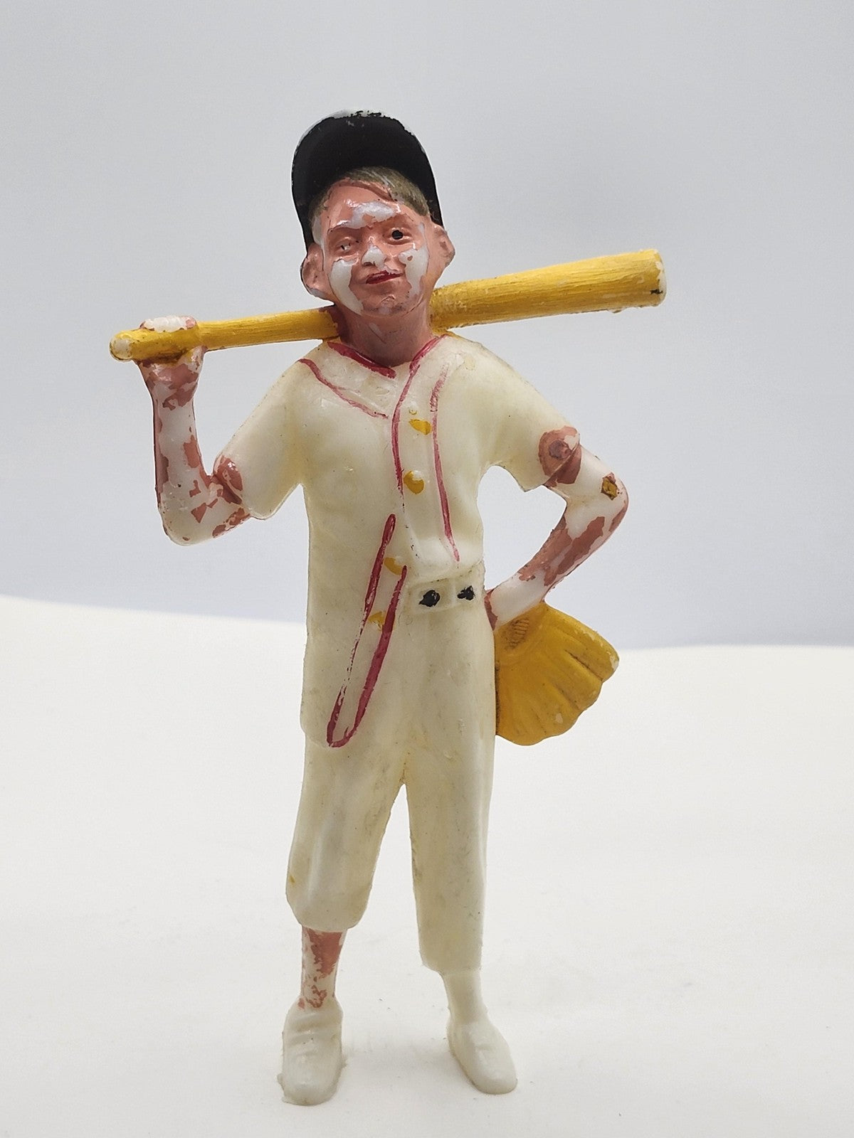 Vintage Baseball Player Action Figure 5in Plastic Toy Loose White Uniform Bat