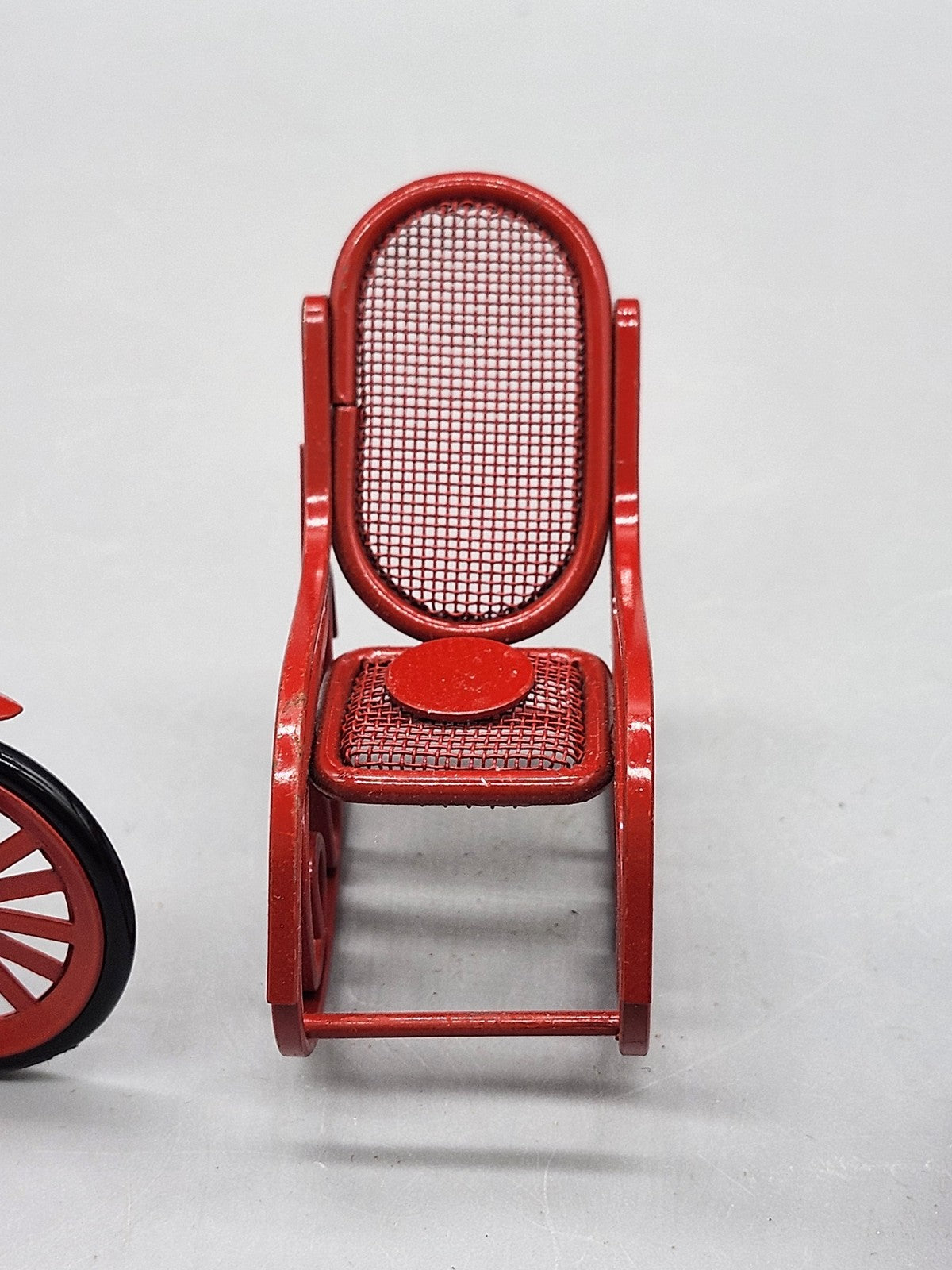 Miniature Red Metal Bicycle Rocking Chair Baby Carriage Toy Lot Dollhouse Decor