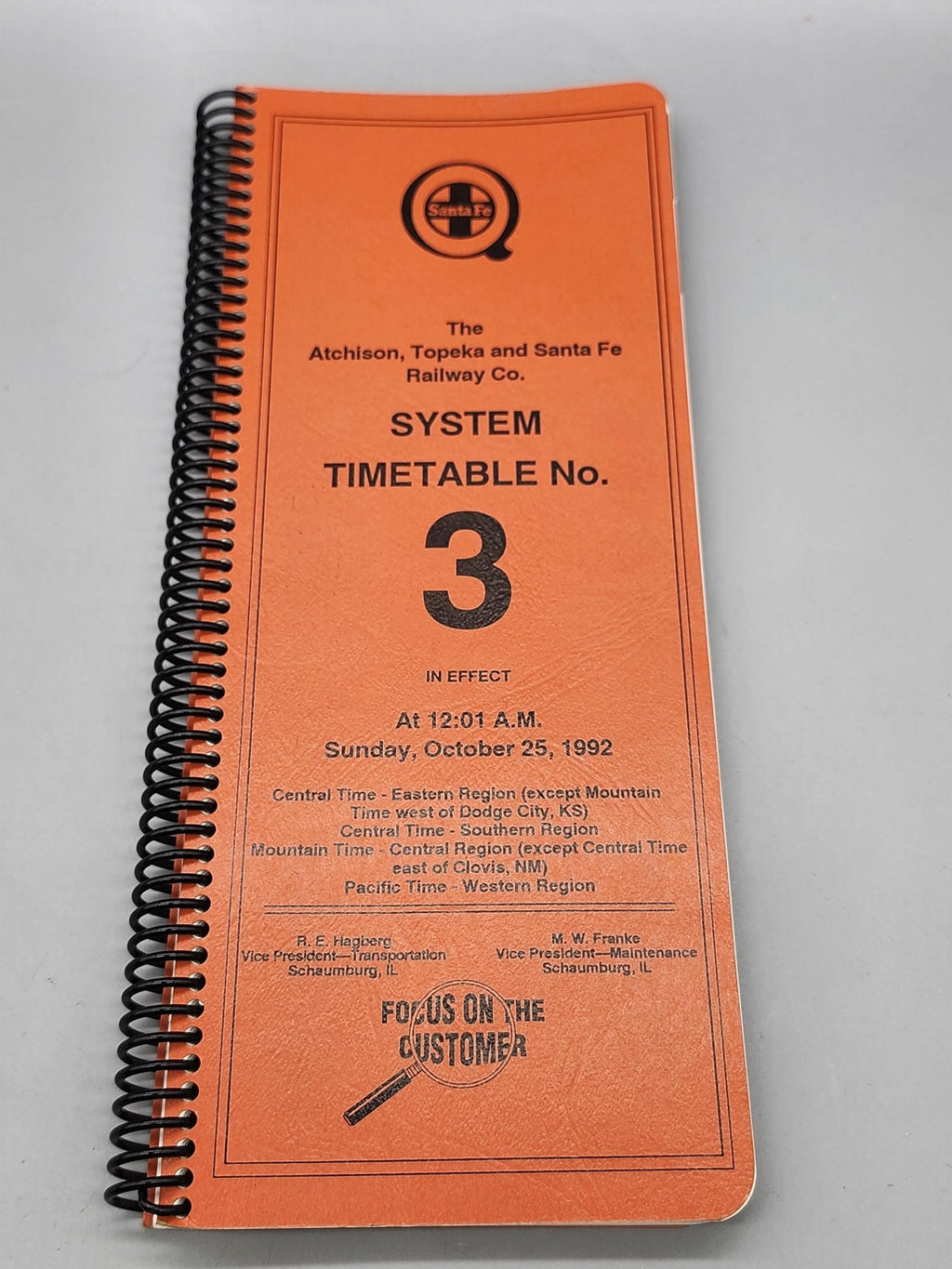 Vintage Atchison Topeka Santa Fe Railway System Timetable No 3 Orange 1992 Book