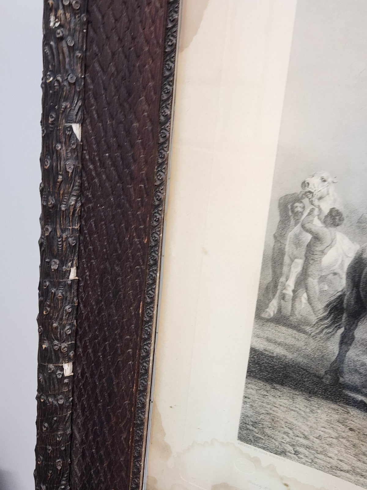 Antique Rosa Bonheur Horse Engraving Print HUGE 50x34 Black Forest Frame C.G....