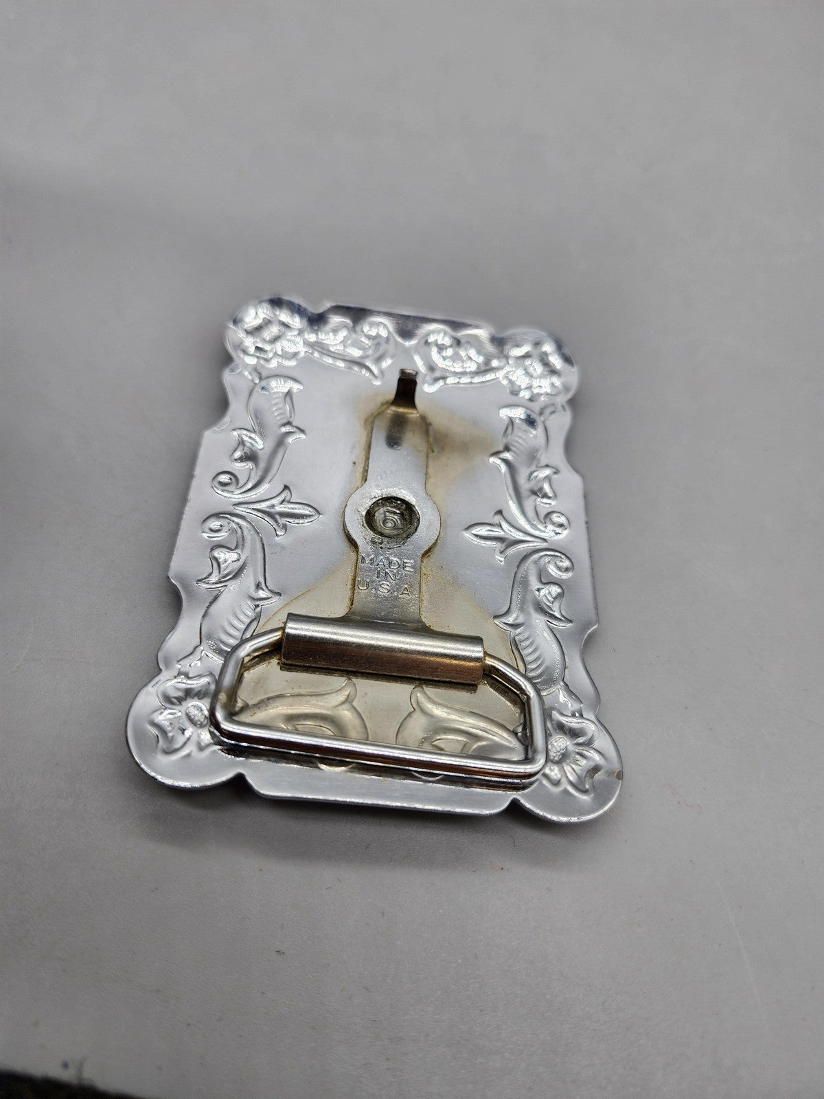 Lady Medallion Belt Buckle Mens Silver Metal Western Rectangular Floral Scroll