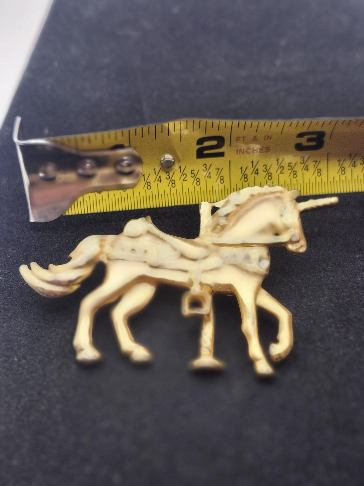 Gold Tone Unicorn Carousel Horse Brooch Pin White Rhinestone Jewelry Cute Gift