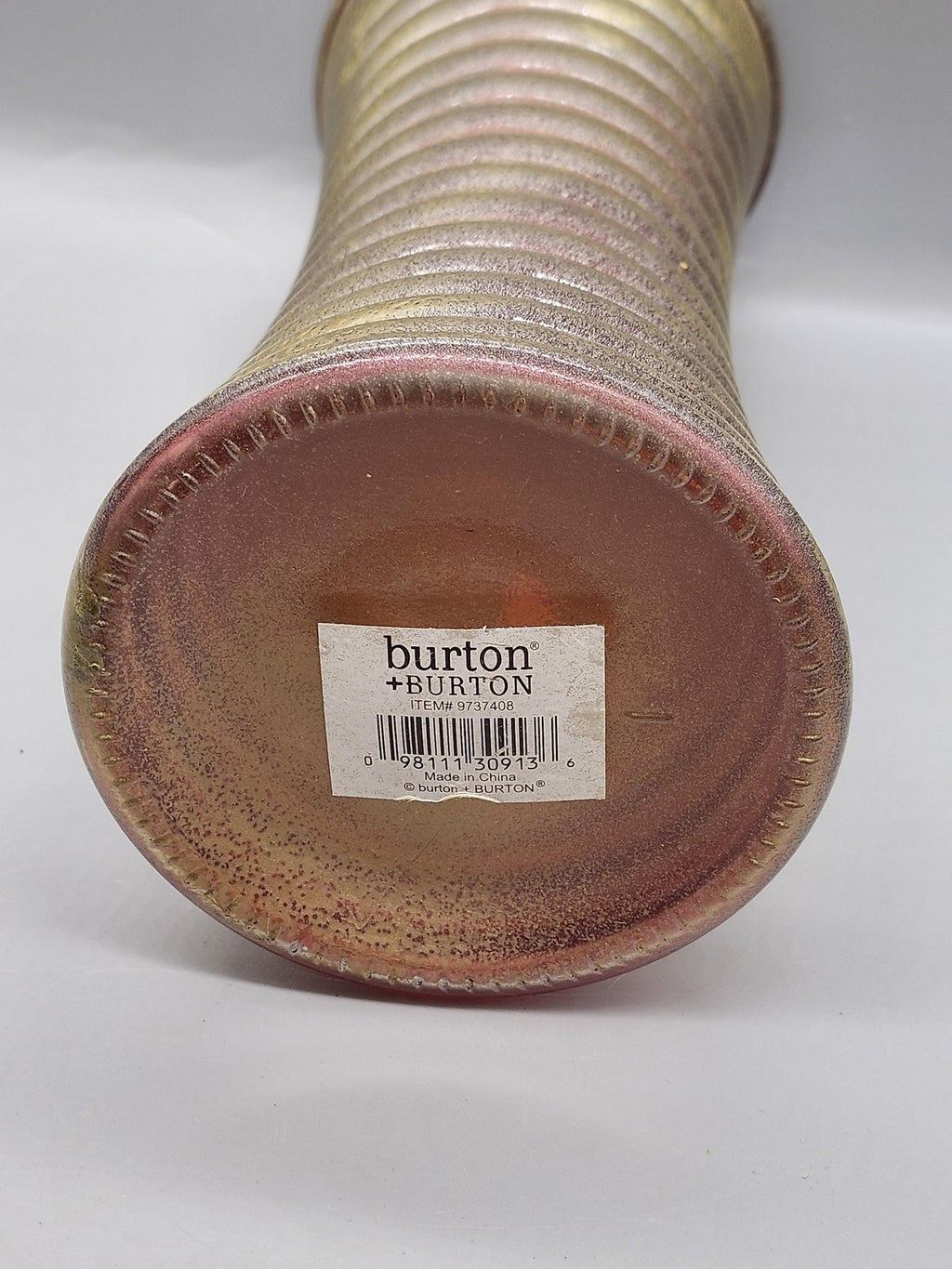 Burton + BURTON Gold Ceramic Flower Vase Ribbed Cylinder Home Decor Centerpiece