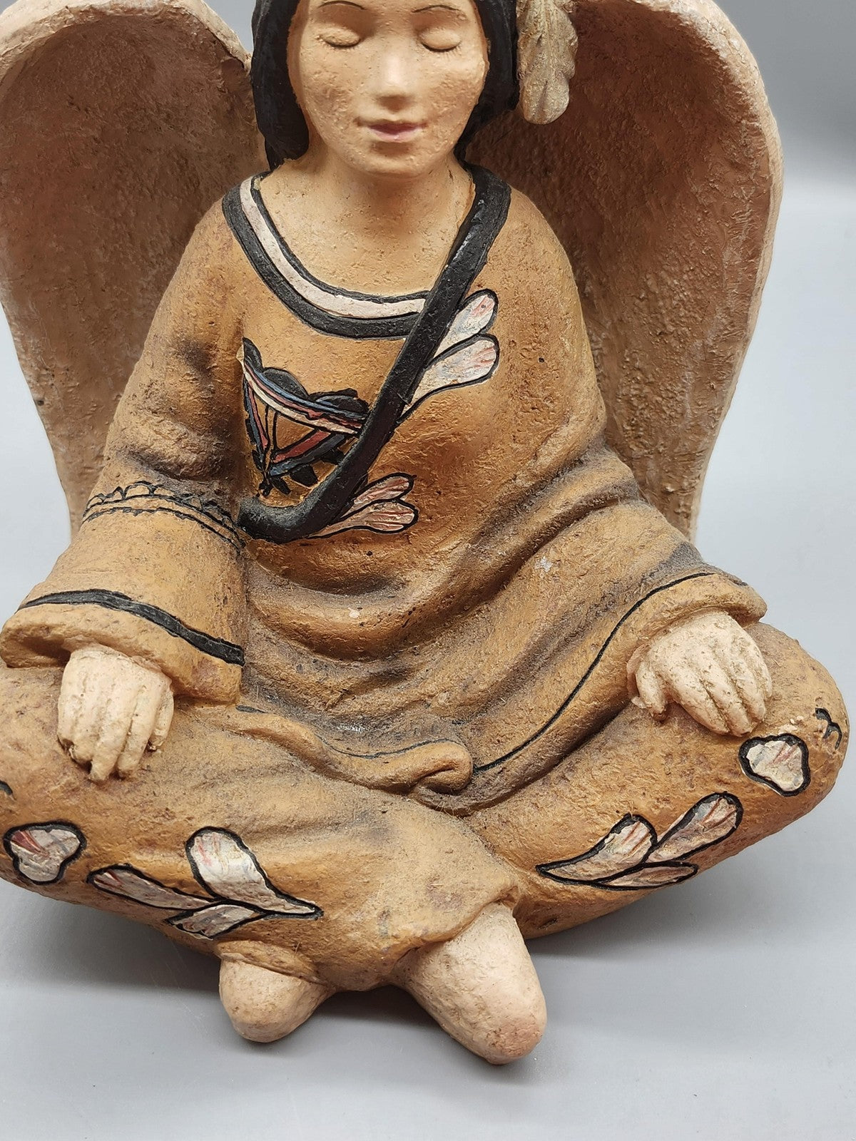 Unmarked Terracotta Archangel Figurine Medium Brown Hand Painted Angel Decor