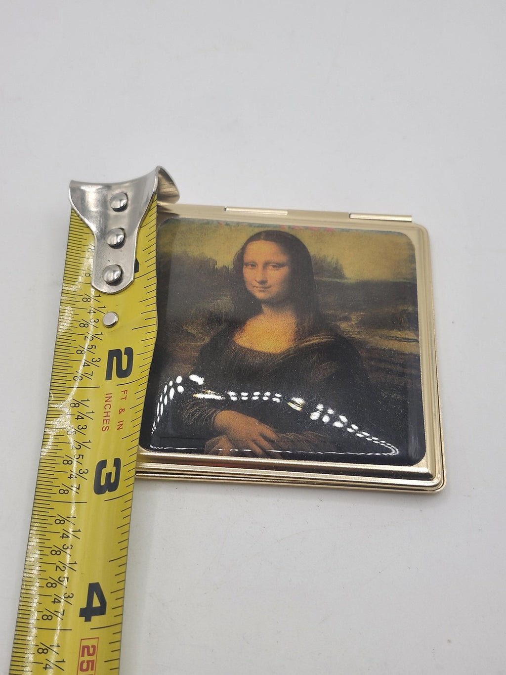 Mona Lisa Square Gold Compact Mirror Dual Sided Folding Portable Travel 3 In