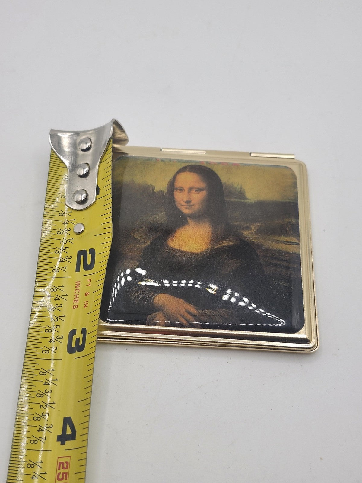 Mona Lisa Square Gold Compact Mirror Dual Sided Folding Portable Travel 3 In