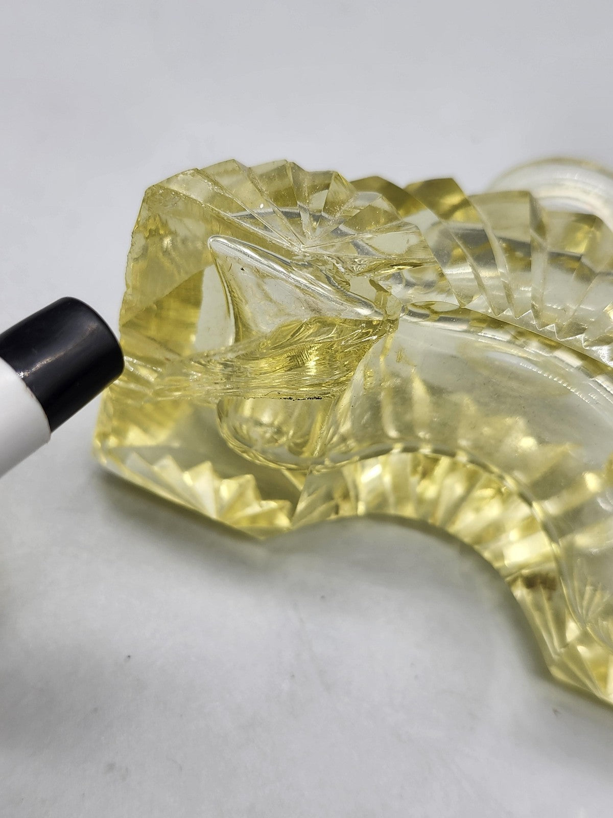 Morlee Crystal Candle Holder Pair Small Yellow Half Moon Art Deco Decor