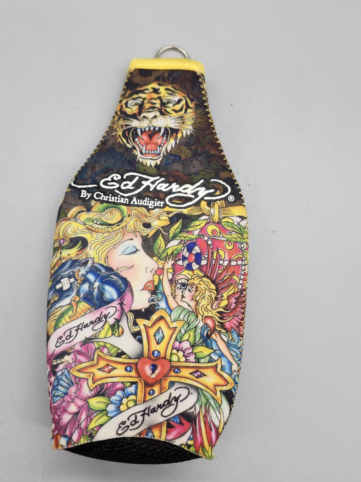 Ed Hardy Neoprene Bottle Cooler Insulated Multicolor Tattoo Art Zipper Sleeve