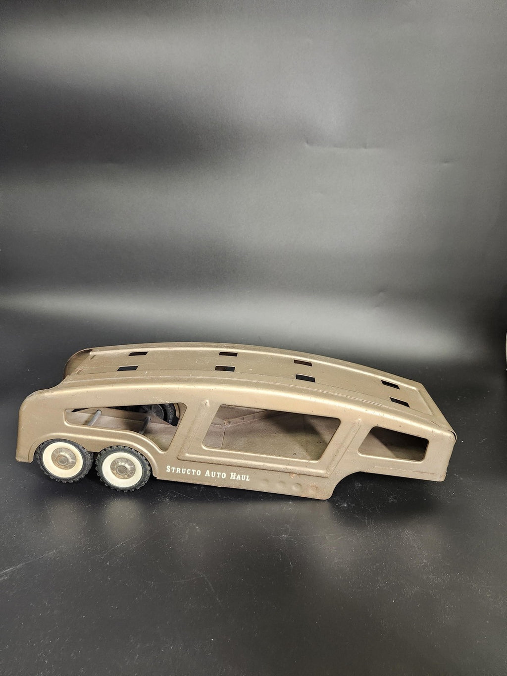 Vintage Structo Auto Haul Car Transporter Pressed Steel Brown Toy Loose Trailer