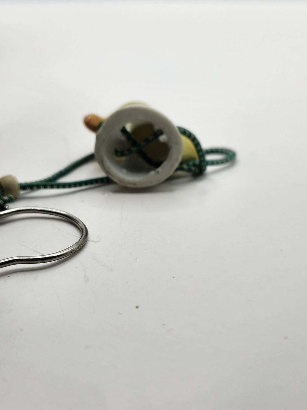 Porcelain Duck Ornament Small Yellow Bird Green Cord Metal Hook Figurine Decor