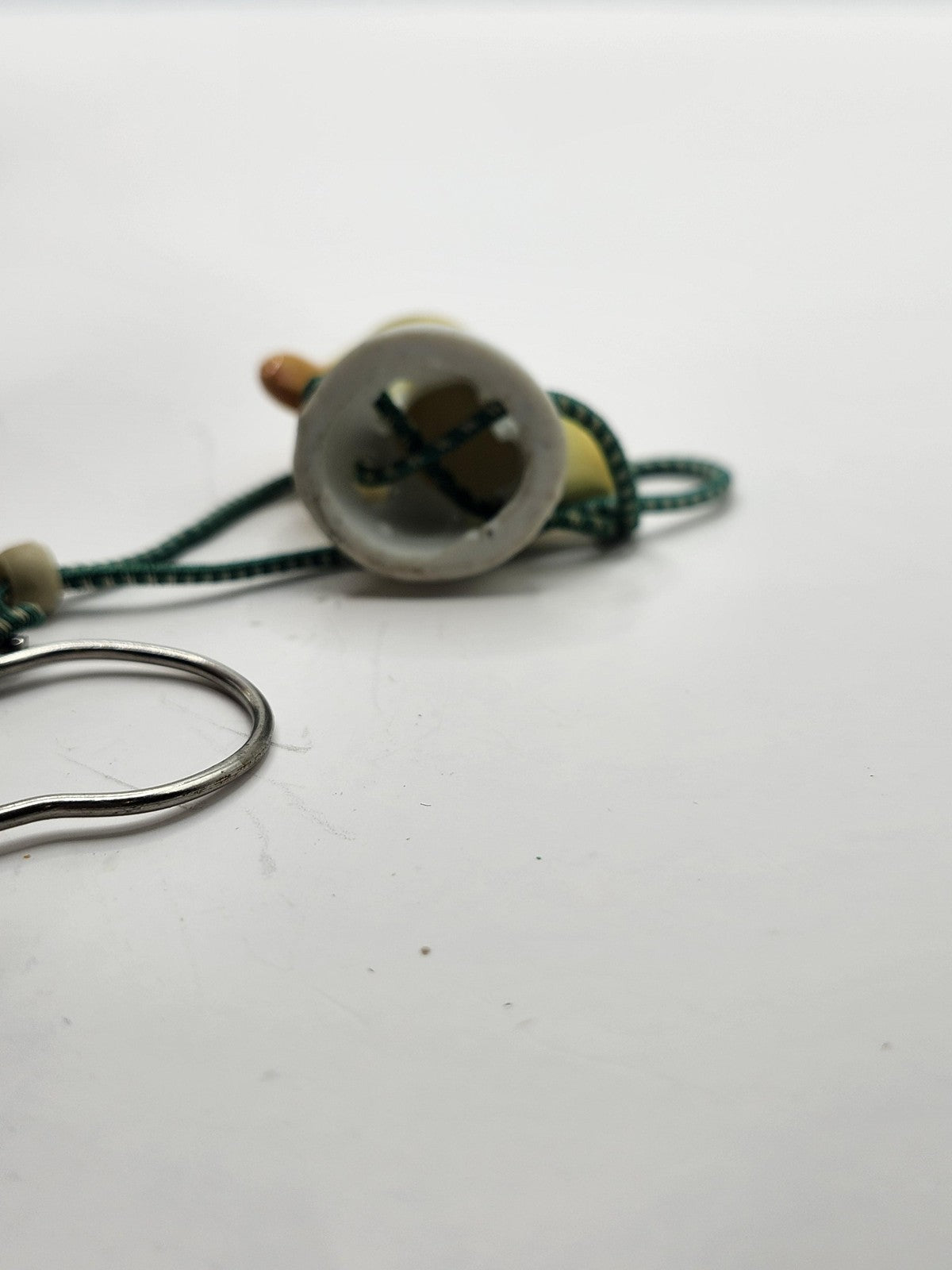 Porcelain Duck Ornament Small Yellow Bird Green Cord Metal Hook Figurine Decor