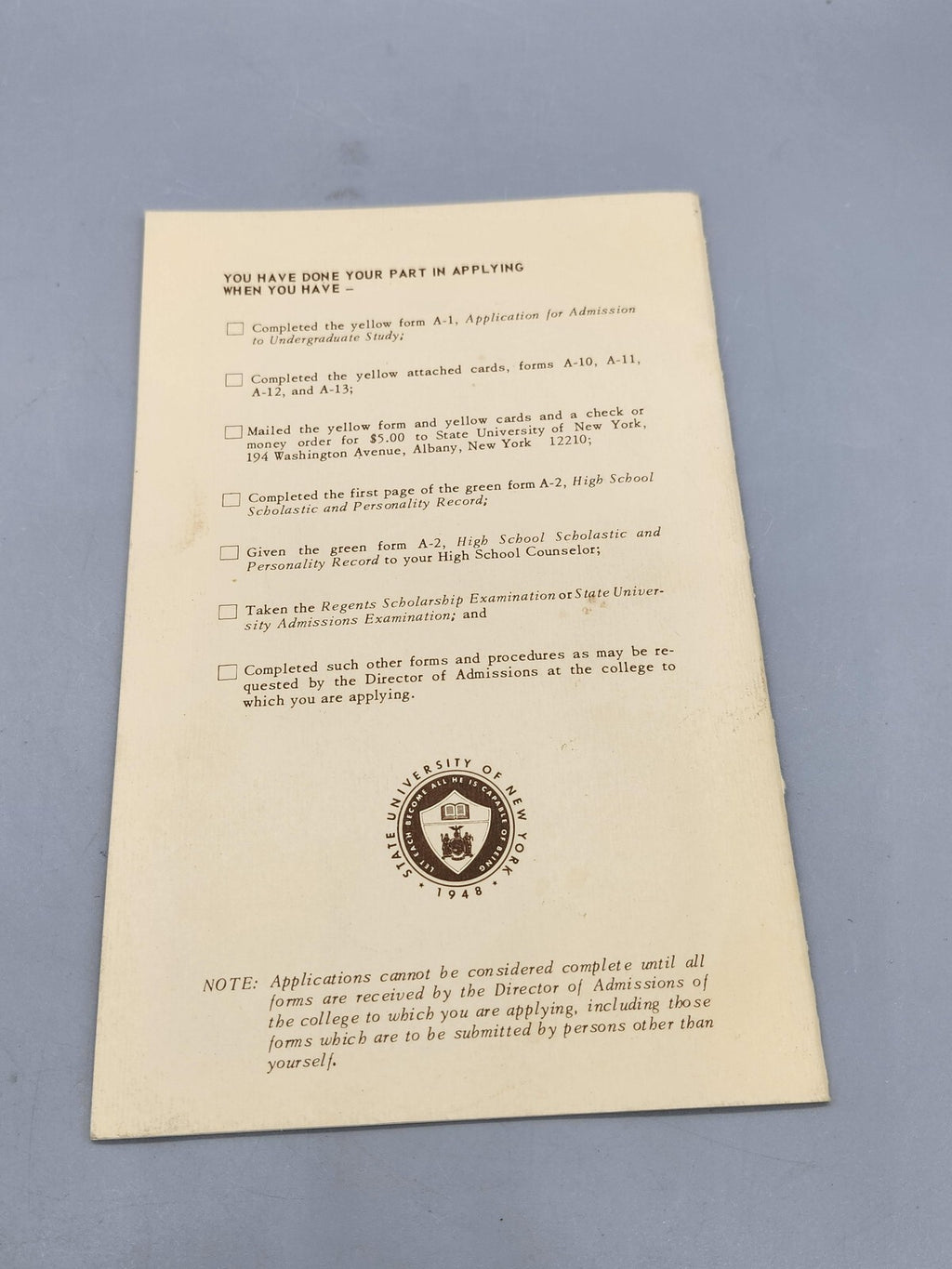 Vintage SUNY Admission Booklet 1967-68 State University Of New York Guide