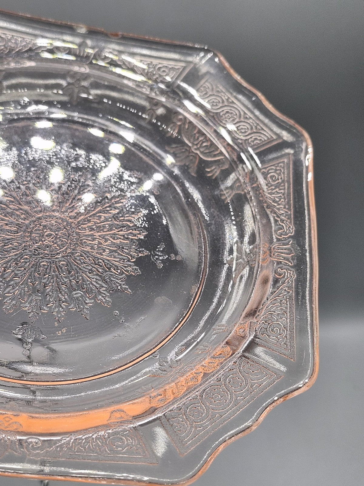 Vintage Pink Depression Glass Plate Floral Pressed Pattern Scalloped Art Deco