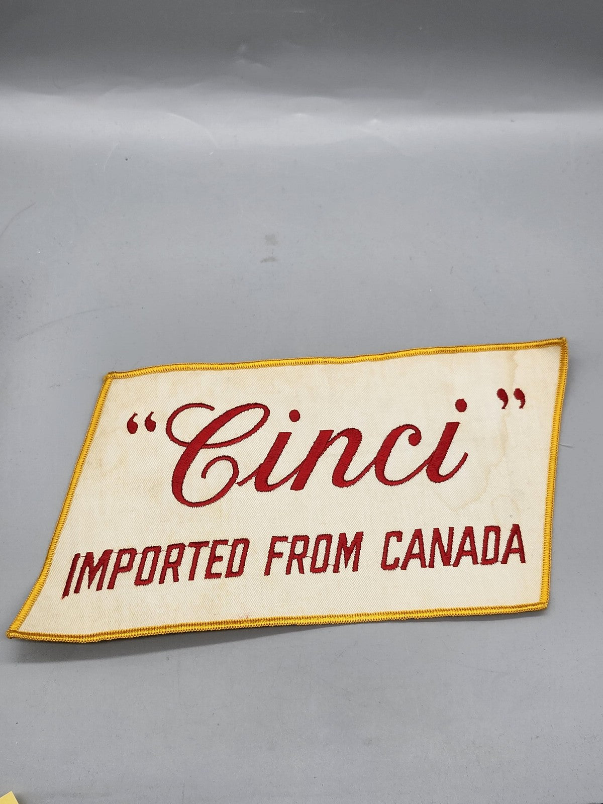 Vintage Cinci Imported From Canada Advertising Fabric Sign White Red Bar Decor