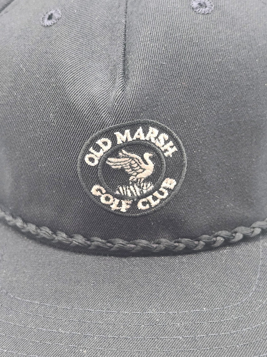Vintage New Era Old Marsh Golf Club Hat Cap Snap Back Mens Large Black Rope 80s