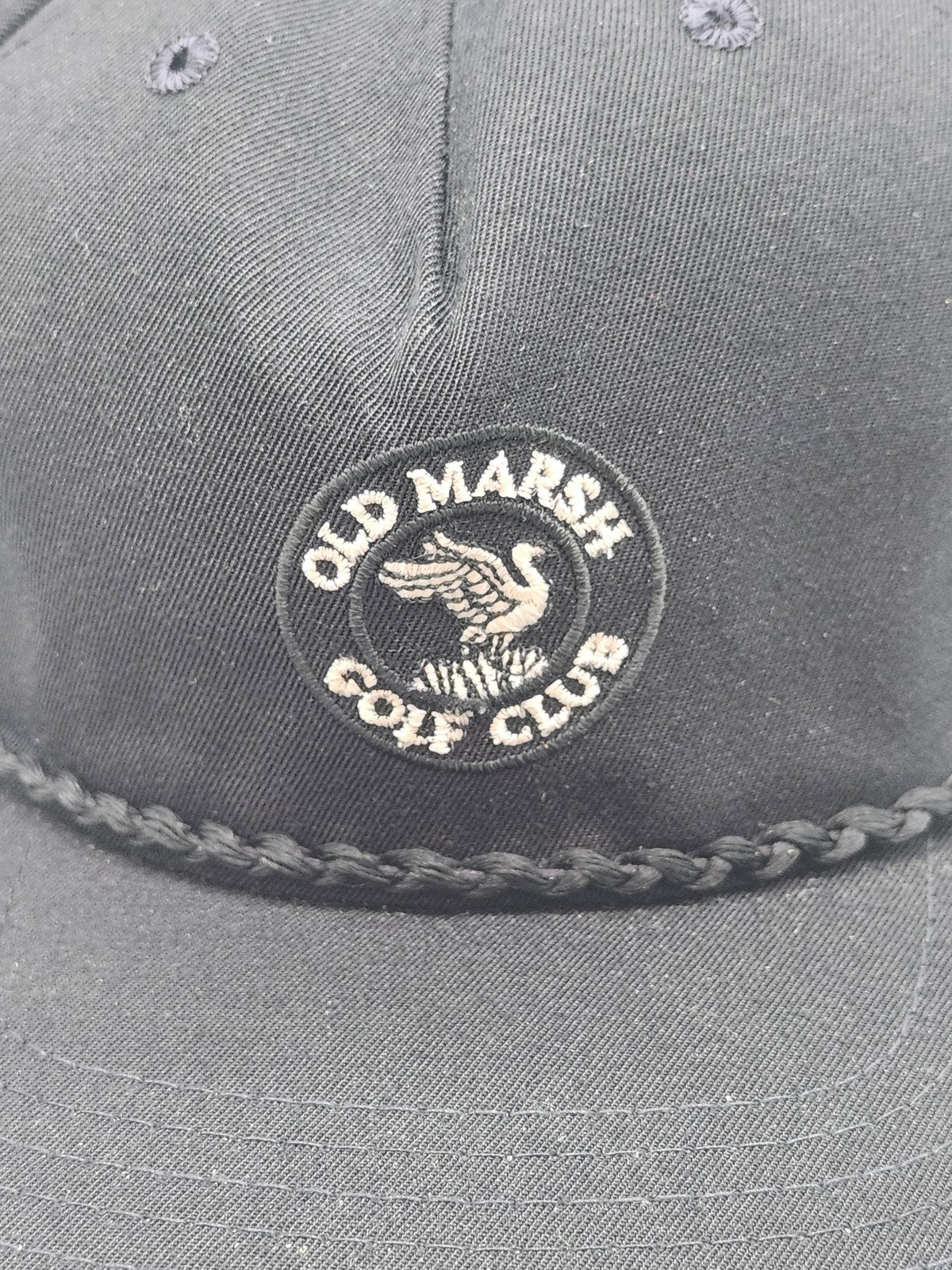 Vintage New Era Old Marsh Golf Club Hat Cap Snap Back Mens Large Black Rope 80s