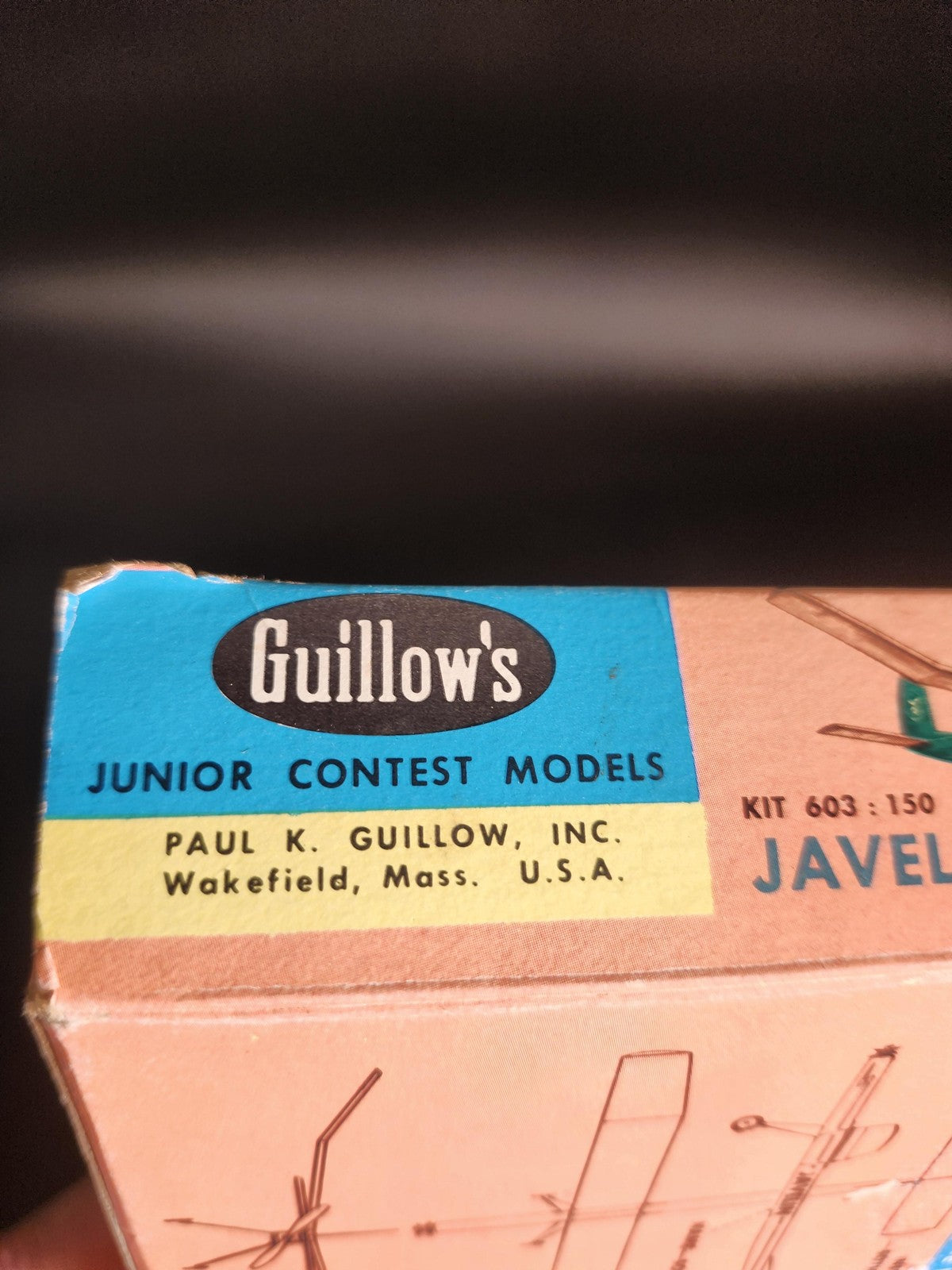 Vintage Guillows Javelin Balsa Airplane Model Kit Brown Box Parts Repair