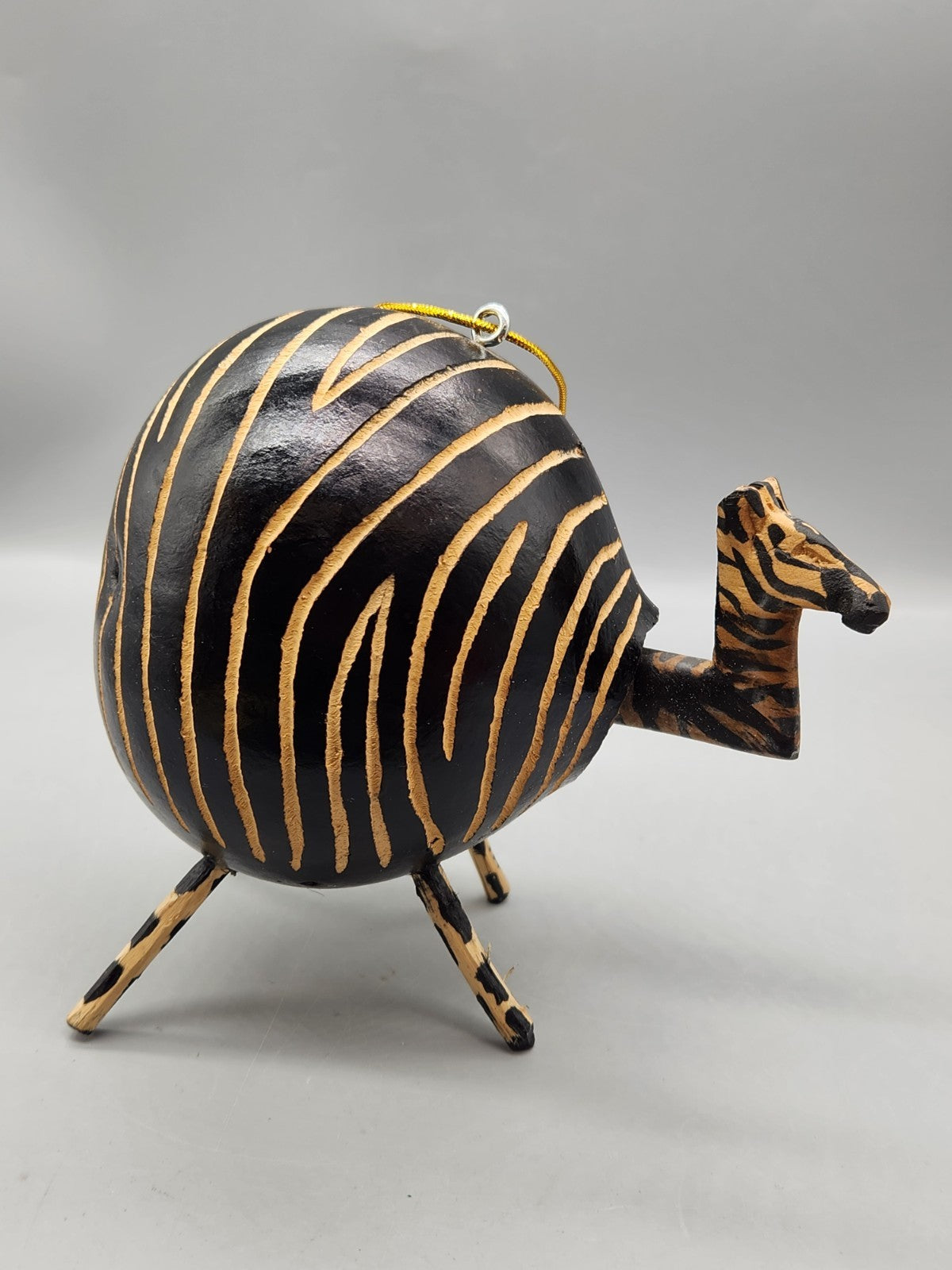 Vintage Zebra Gourd Sculpture Hand Painted African Safari Folk Art Hanging...
