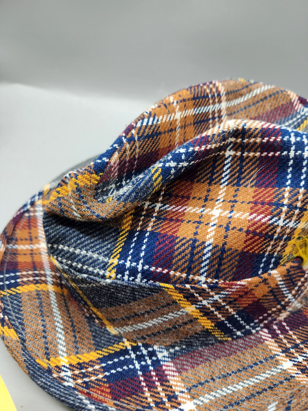 Vintage Plaid Fedora Hat Size 7 1/8 Brown Blue Yellow Tartan Trilby Style