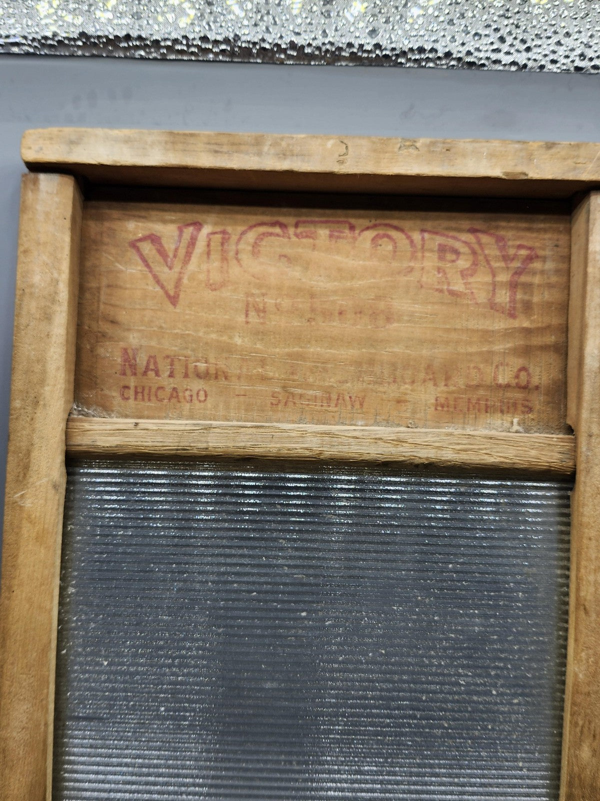 Vintage National Washboard Co Victory Glass Washboard Wood Rustic Laundry Decor