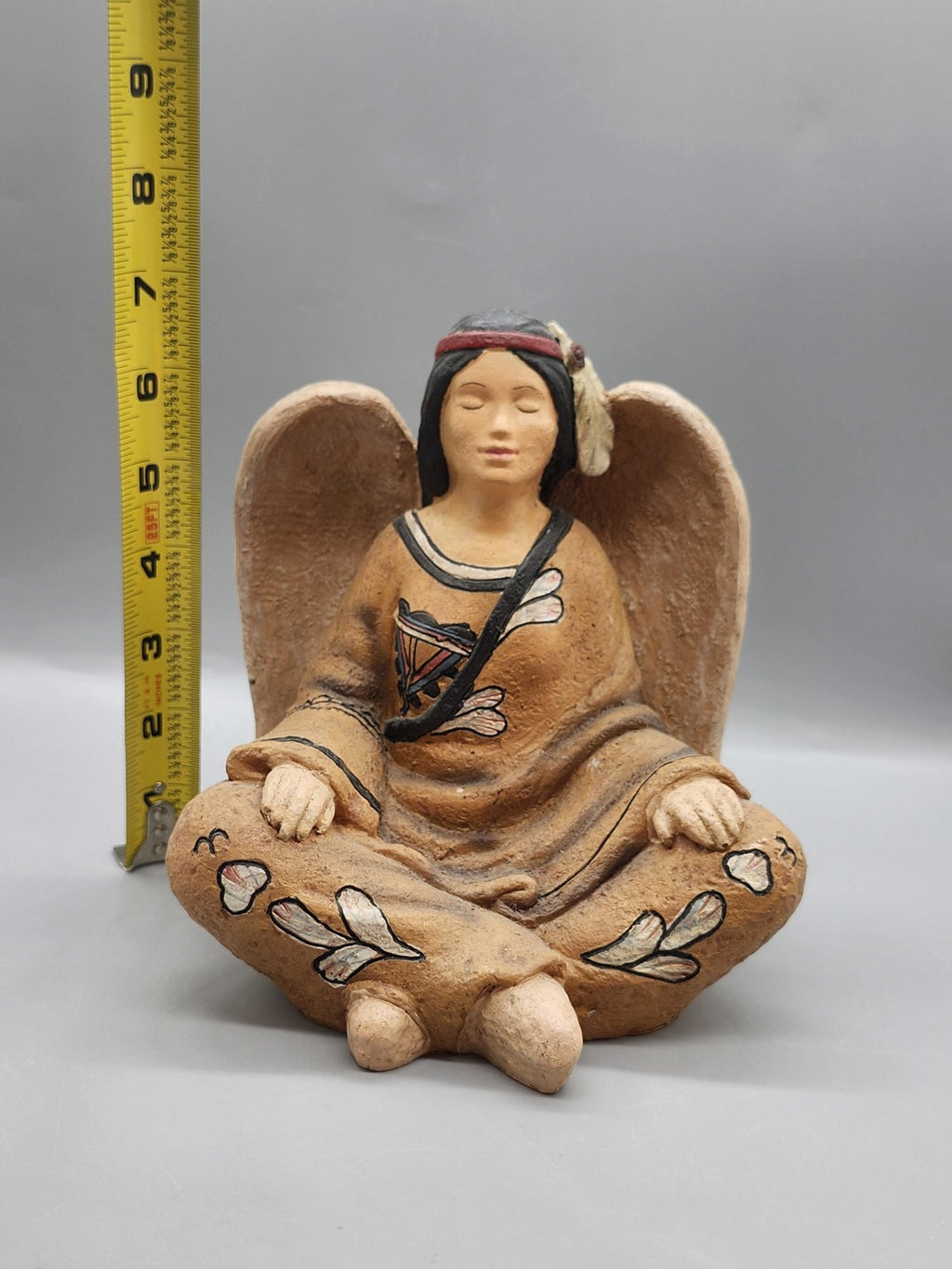 Unmarked Terracotta Archangel Figurine Medium Brown Hand Painted Angel Decor
