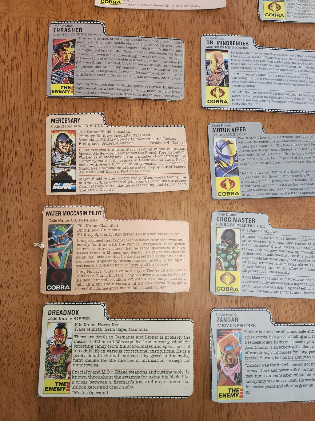 Vintage G.I. Joe Cobra File Card Lot 14pc Hasbro Action Figure Inserts Mixed