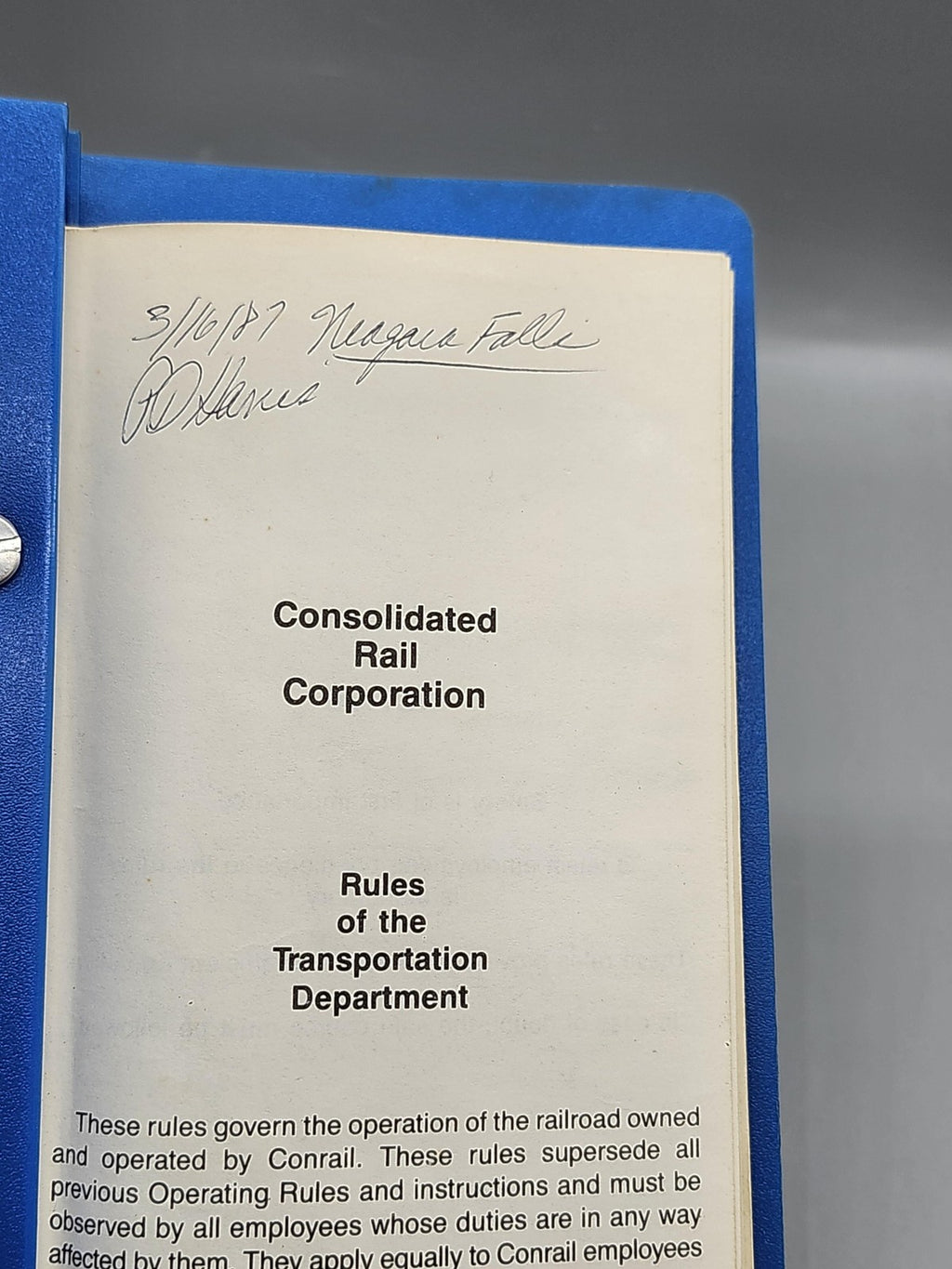 Vintage Conrail Transportation Department Rules Book Blue Binder 1987 Railroad
