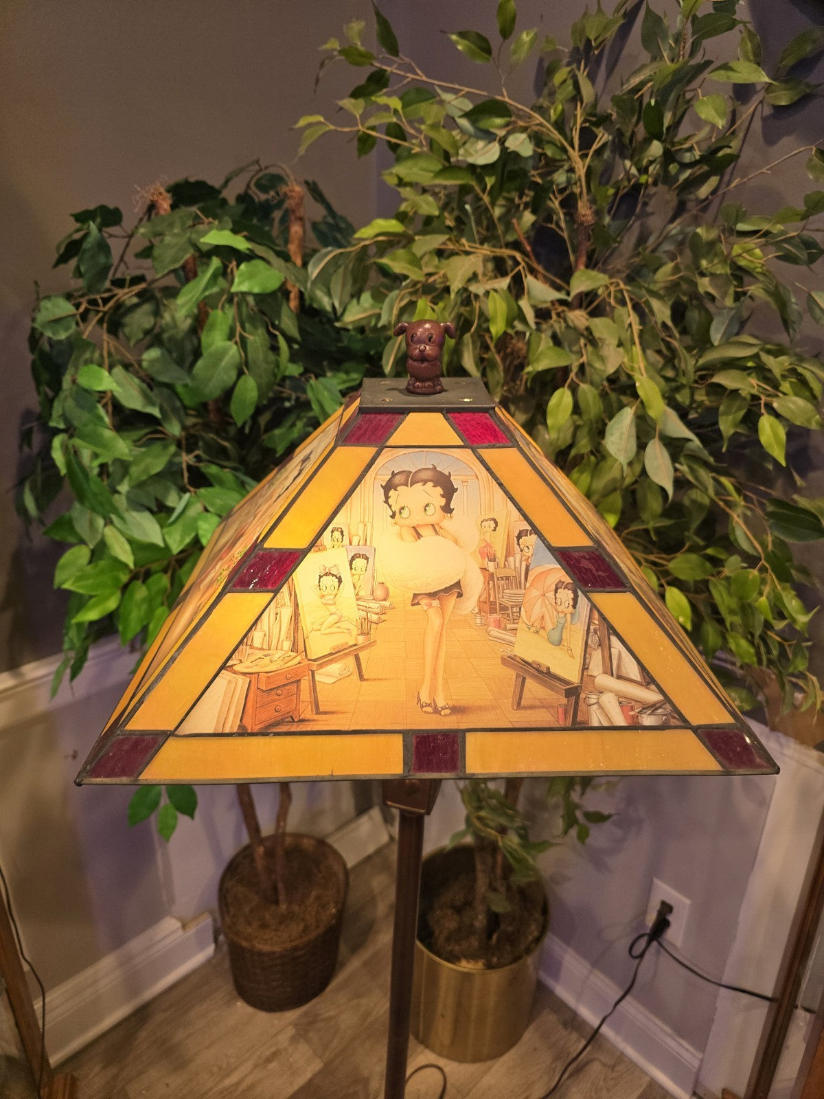 Rare 64” Betty Boop Stained Glass Floor Lamp 4 Scene Panels HTF