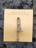 Vintage Trombone Brooch Pin Gold Plate on Sterling Silver w/ Original Card Music