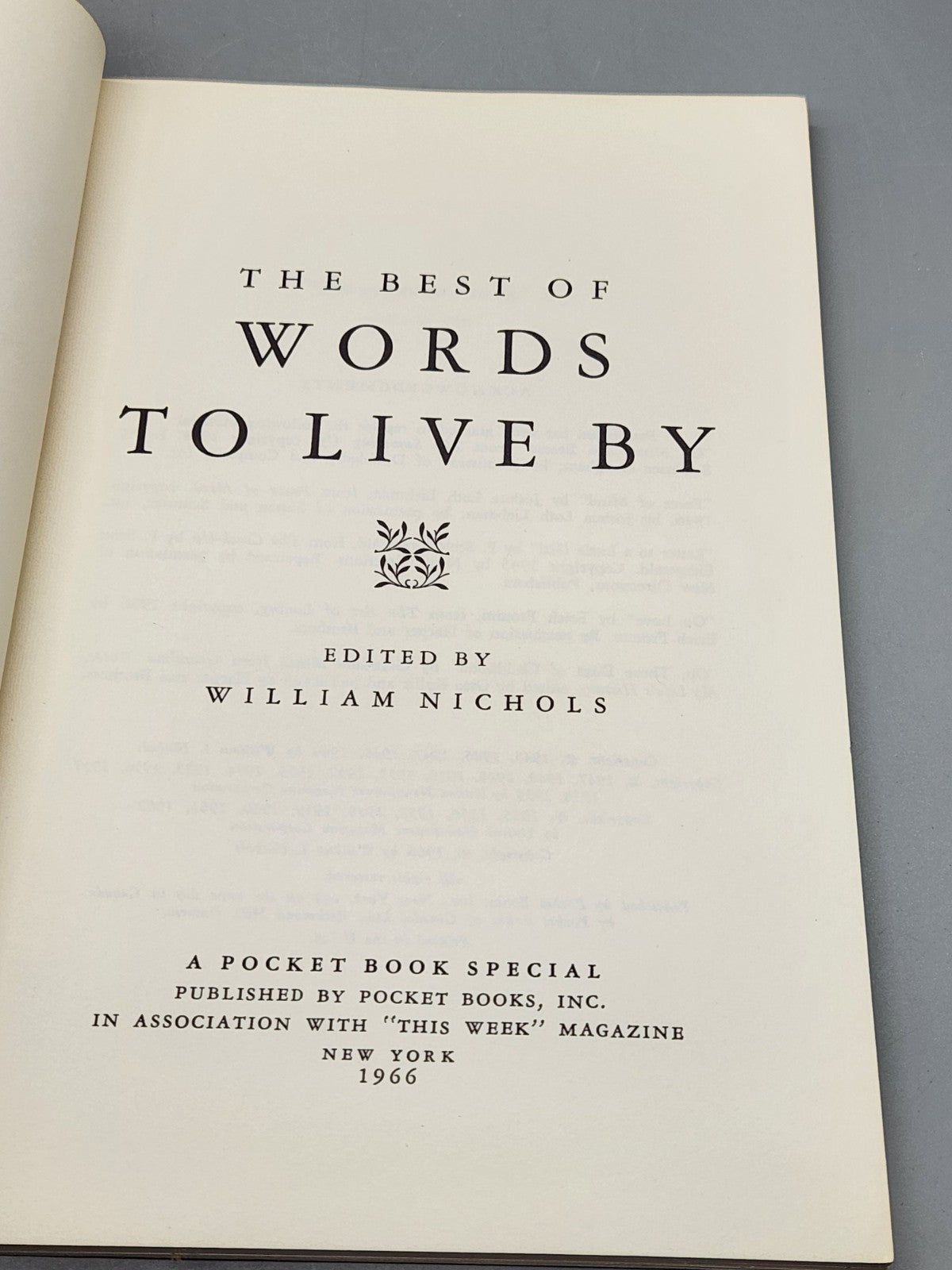 1966 The Best of Words To Live By William Nichols Vintage Pocket Book PB