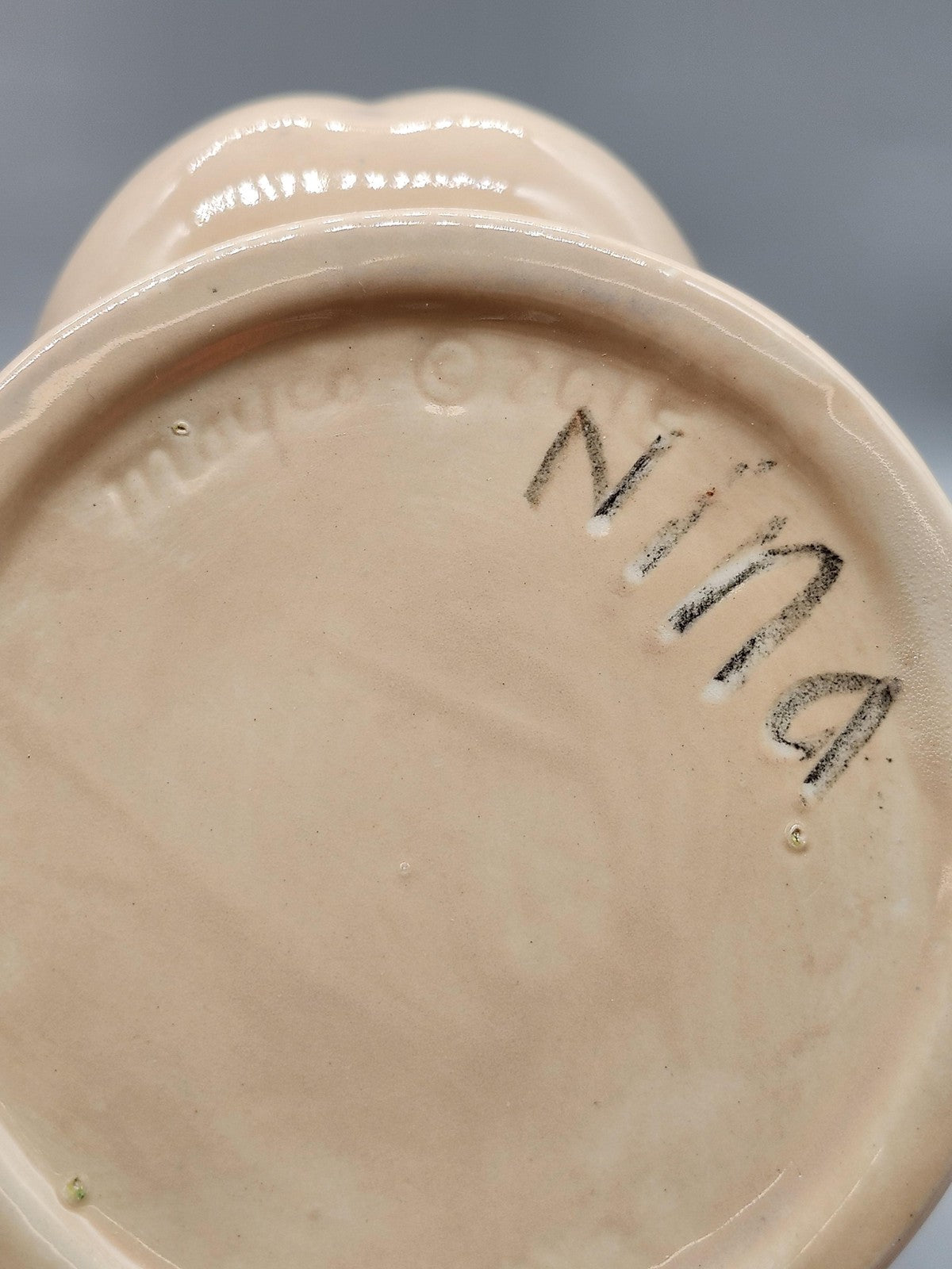 Mayco Nina Face Coffee Mug Beige Ceramic Teeth Smile Novelty Creepy Cup Decor