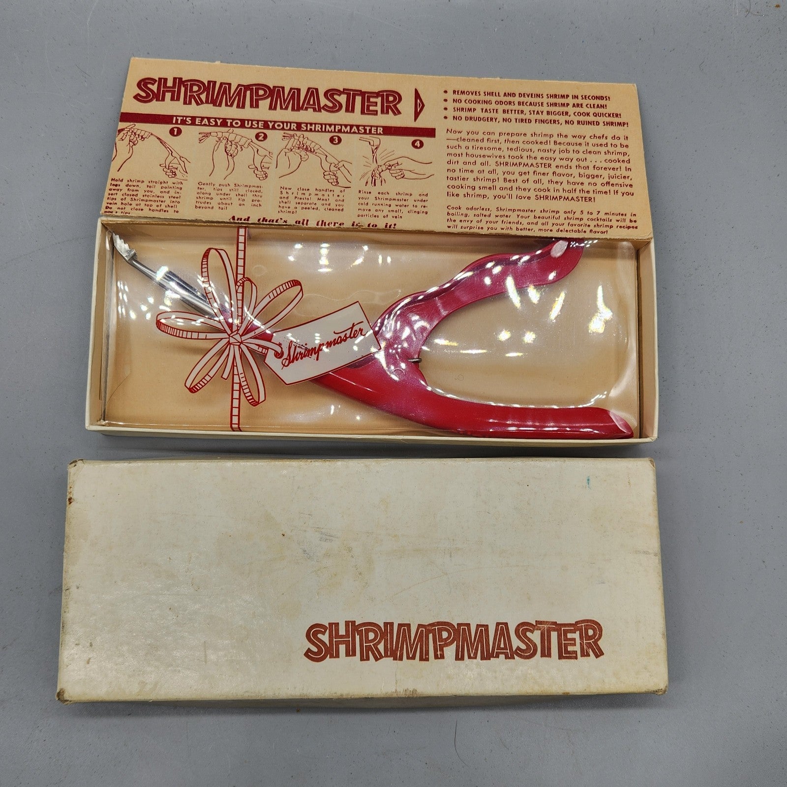 Vintage ShrimpMaster Shrimp Deveiner Tool w/ Original Box Retro Kitchen Gadget